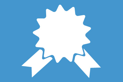 White certificate badge icon with blue background
